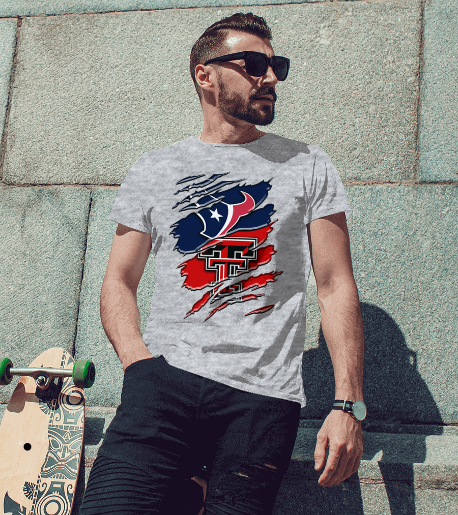 Houston Texans And Texas Tech Red Raiders Rip T-Shirt