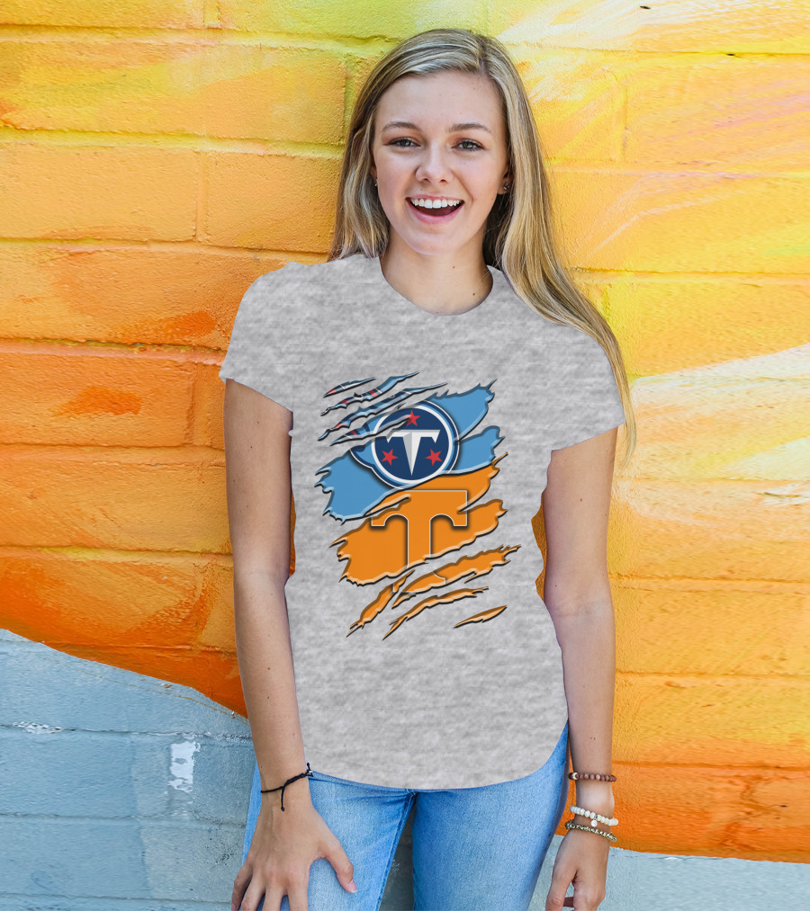 Tennessee Titans Logo With Tennessee Volunteers Colors Ripped Design Rah 131 T-Shirt