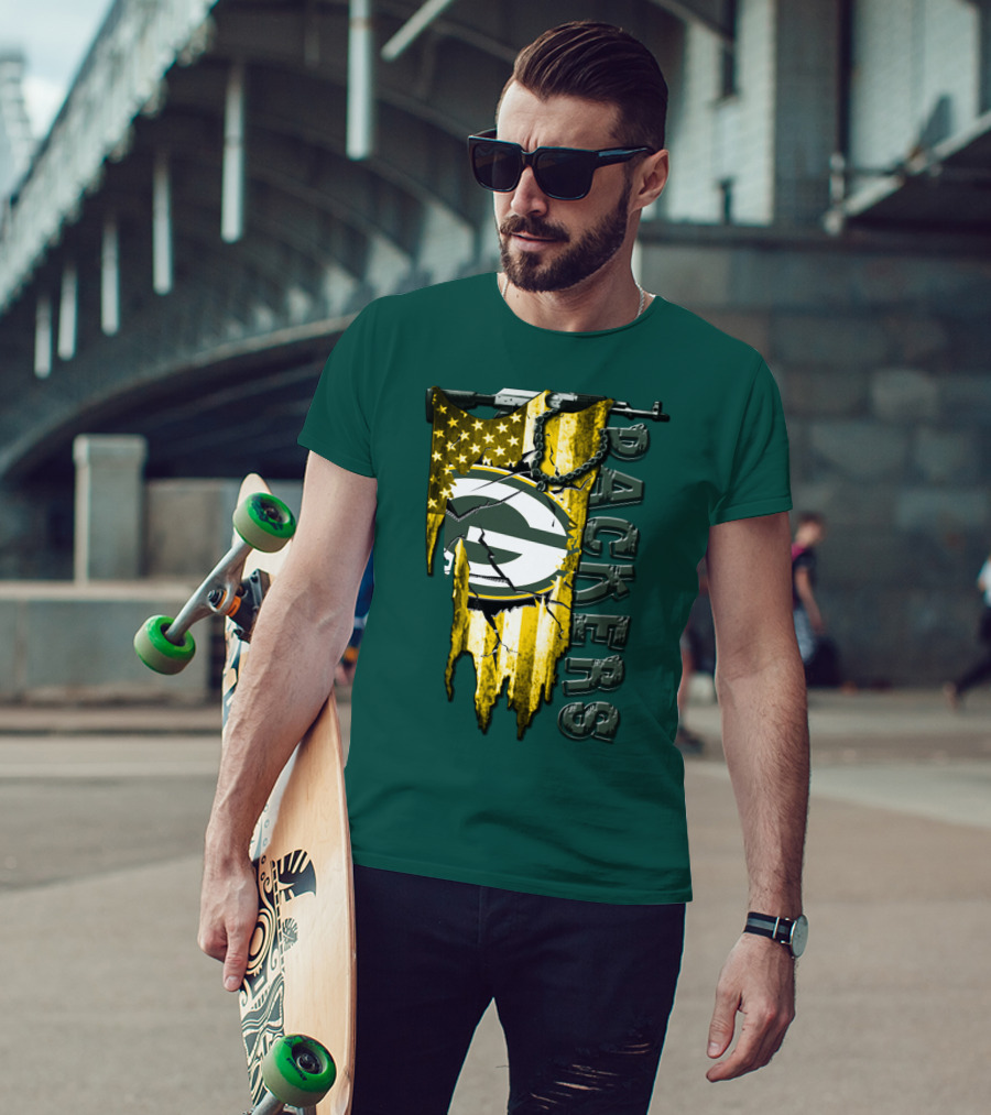 Packers Green Bay American Flag Distressed T-Shirt