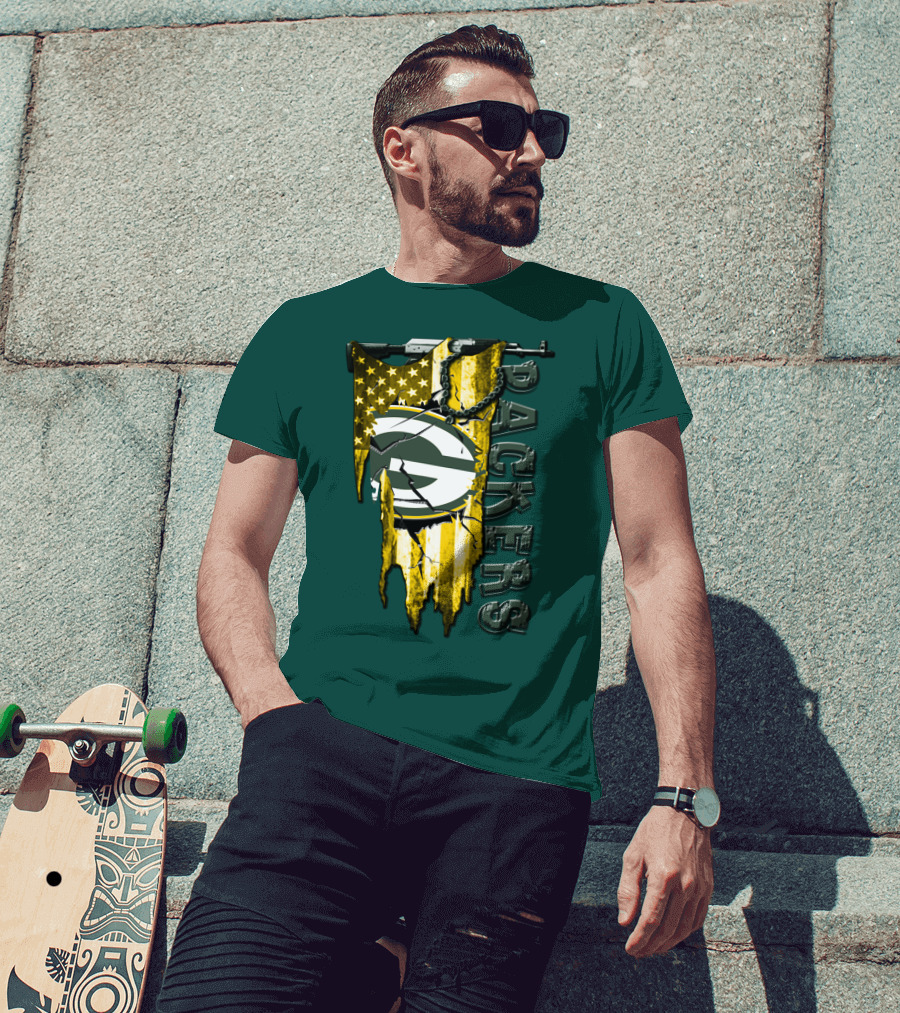 Packers Green Bay American Flag Distressed T-Shirt