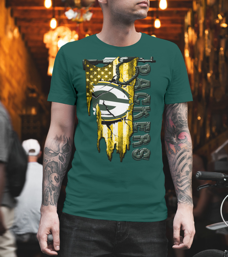 Packers Green Bay American Flag Distressed T-Shirt