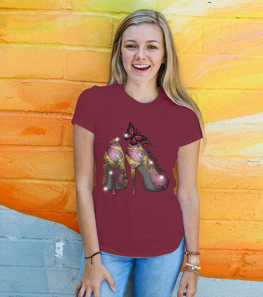 Arizona Cardinals Heels Butterfly Sparkle T-Shirt