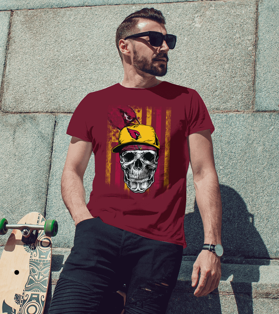 Arizona Cardinals Skull With Yellow Cap And Red T-Shirt