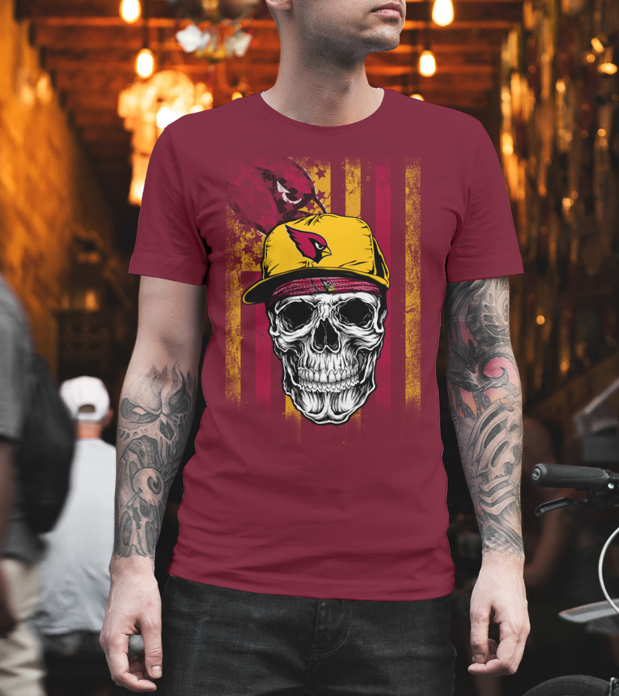 Arizona Cardinals Skull With Yellow Cap And Red T-Shirt