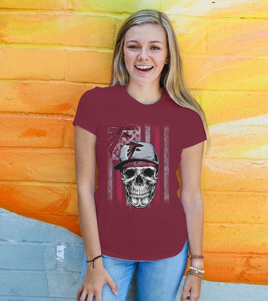 Atlanta Falcons Skull With Hat And Striped T-Shirt