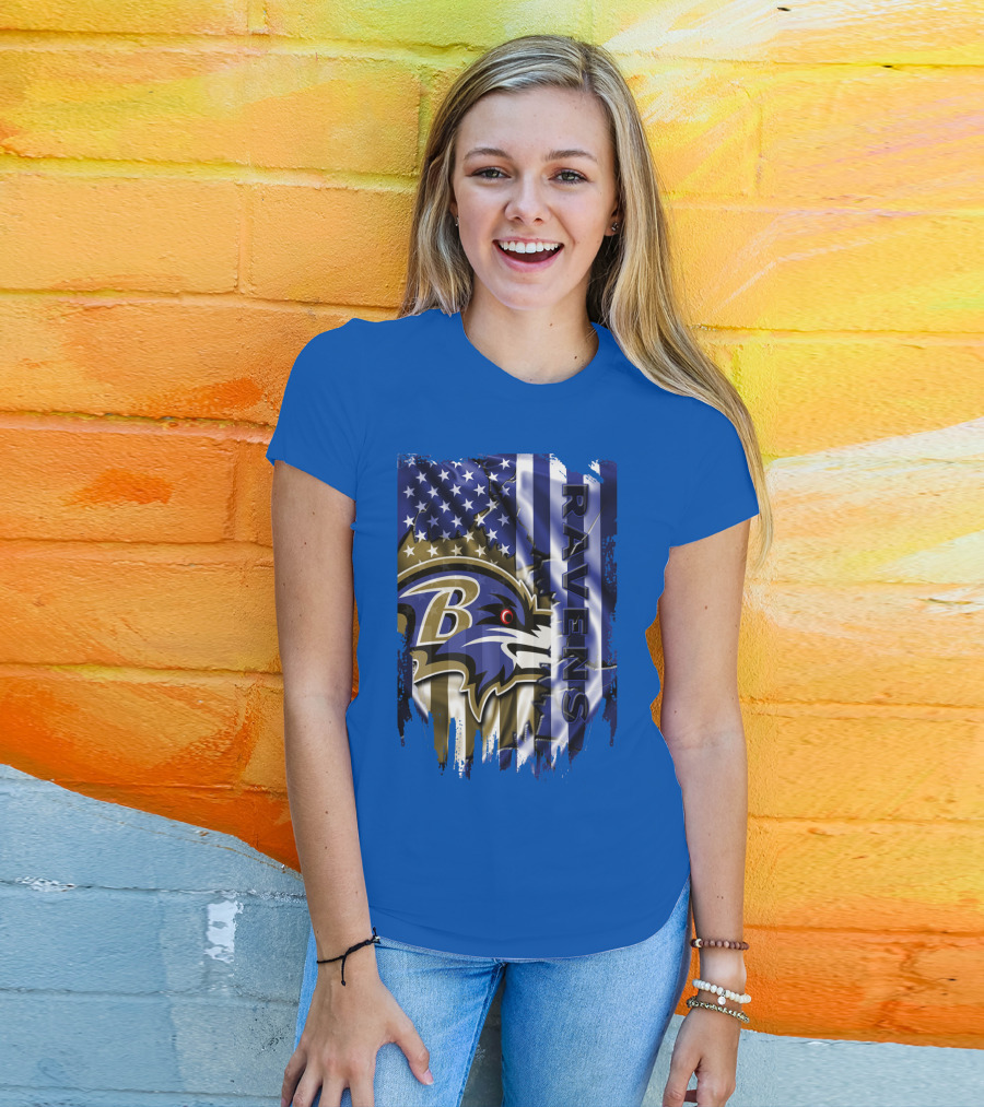 Baltimore Ravens American Flag Blend Football Team T-Shirt