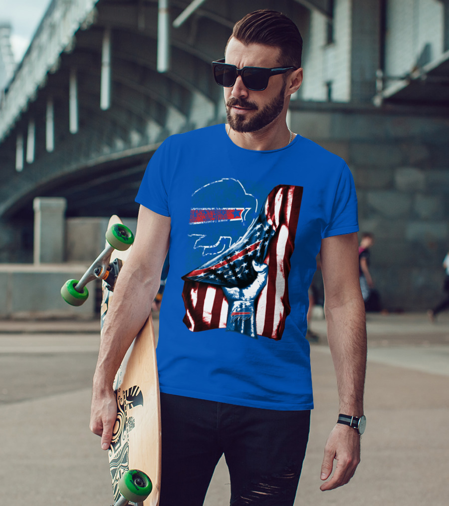 Buffalo Bills Patriotic Flag Fist With Team Logo And Silhouette T-Shirt