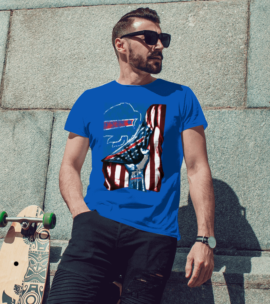 Buffalo Bills Patriotic Flag Fist With Team Logo And Silhouette T-Shirt