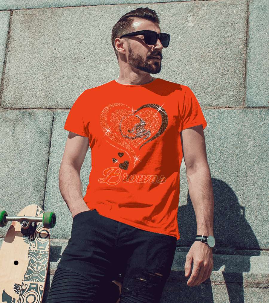 Browns Heart Helmet Sparkle Design Orange T-Shirt
