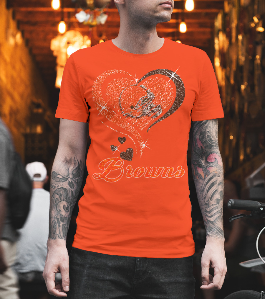 Browns Heart Helmet Sparkle Design Orange T-Shirt