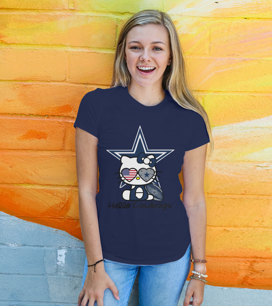 Hello Cowboys Dallas Cowboys Star American Flag Football T-Shirt