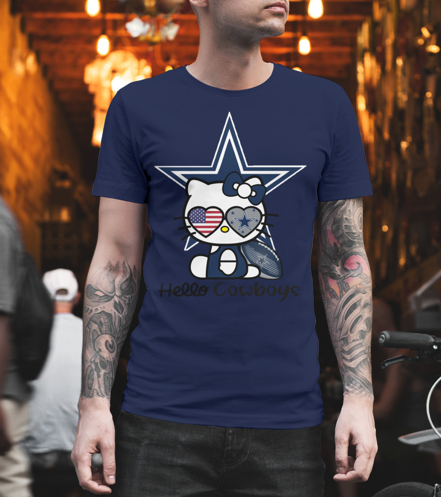 Hello Cowboys Dallas Cowboys Star American Flag Football T-Shirt