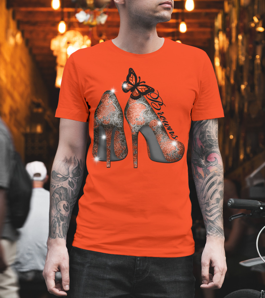 Cleveland Browns High Heels Butterfly Sparkle T-Shirt