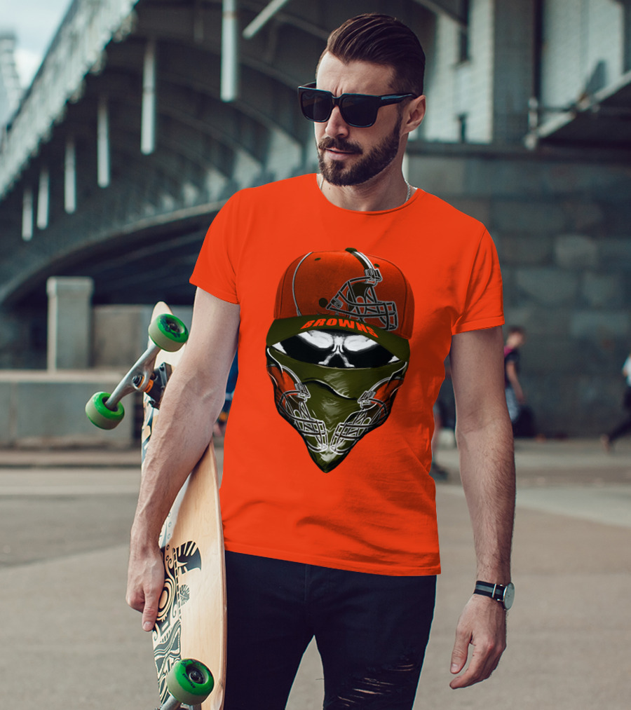 Cleveland Browns Helmet Cap And Bandana Combo T-Shirt