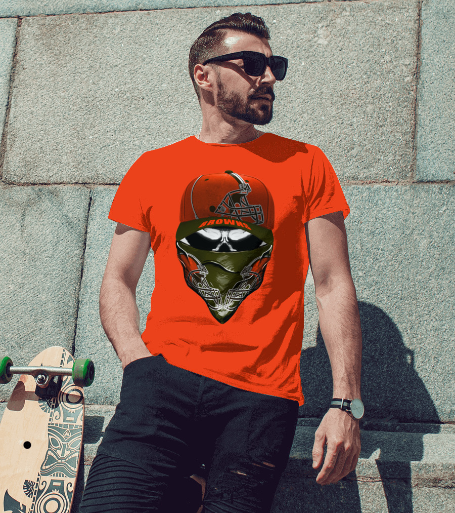 Cleveland Browns Helmet Cap And Bandana Combo T-Shirt