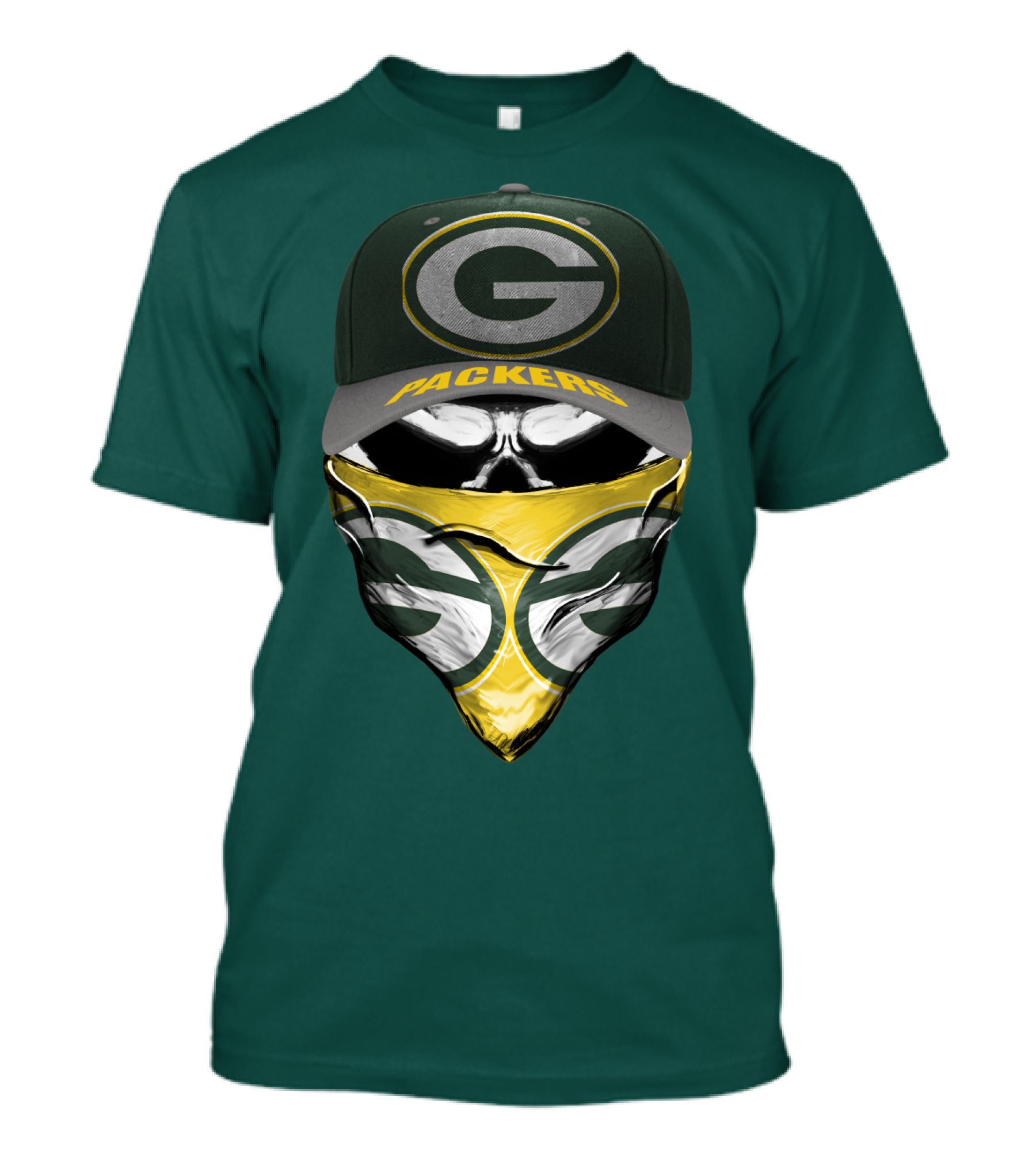 Green Bay Packers G Cap And Bandana Face Skull T-Shirt