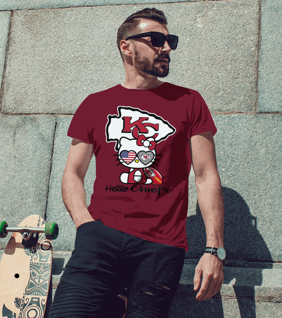 Hello Chiefs Kc Hello Kitty Heart Football American Flag T-Shirt