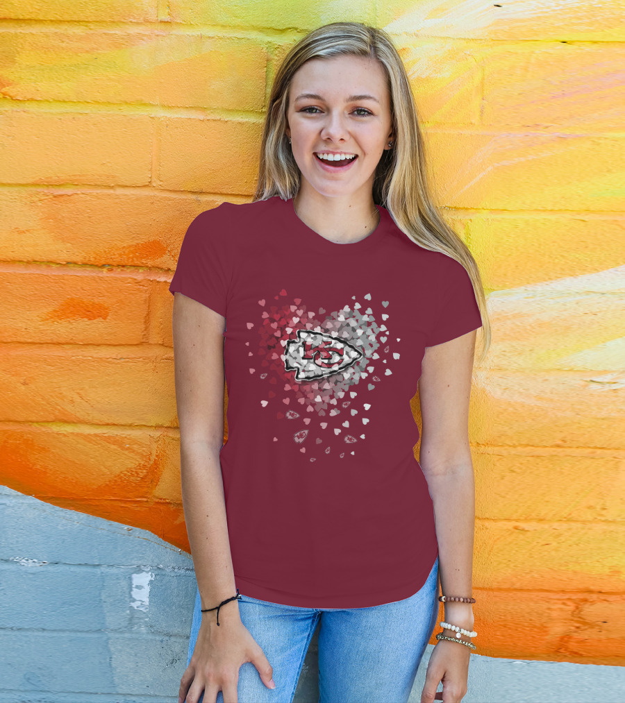 Kansas City Chiefs Heart Logo With Red And White Hearts T-Shirt