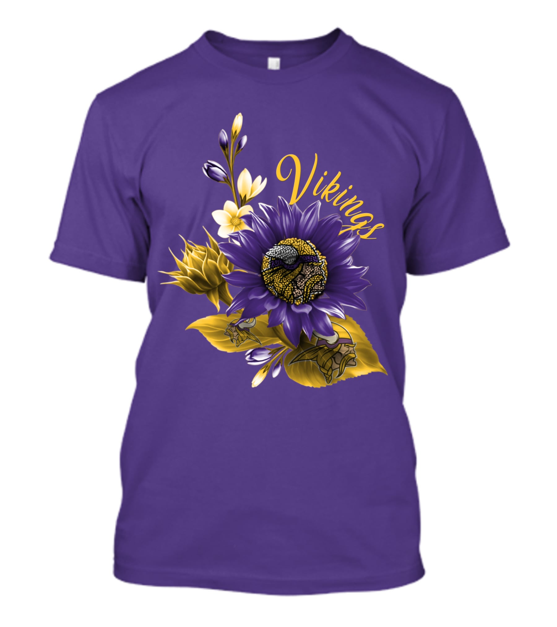 Vikings Minnesota Purple Floral Football Team Badge T-Shirt
