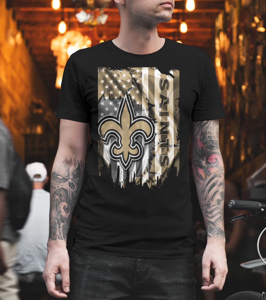 New Orleans Saints American Flag Fleur-De-Lis Logo Saints T-Shirt