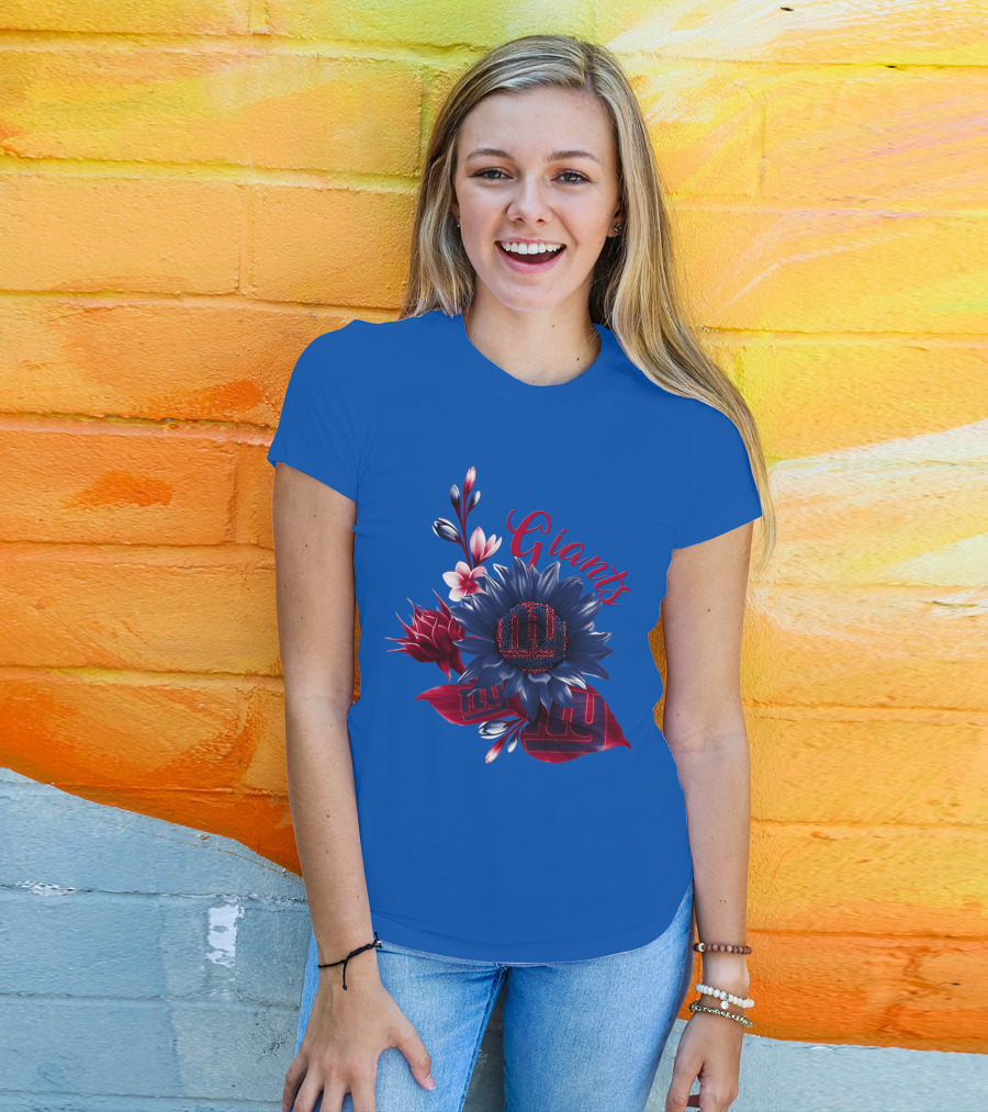 Giants New York Floral Logo Blue And Red T-Shirt