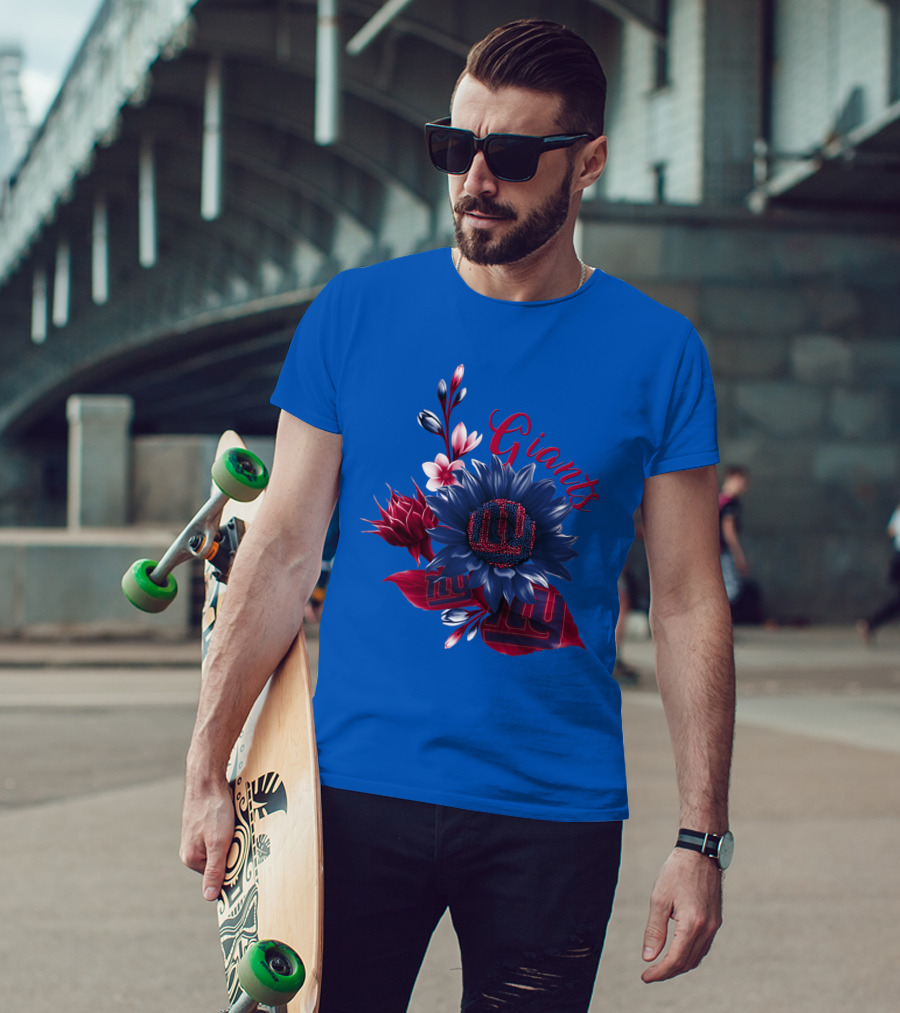 Giants New York Floral Logo Blue And Red T-Shirt