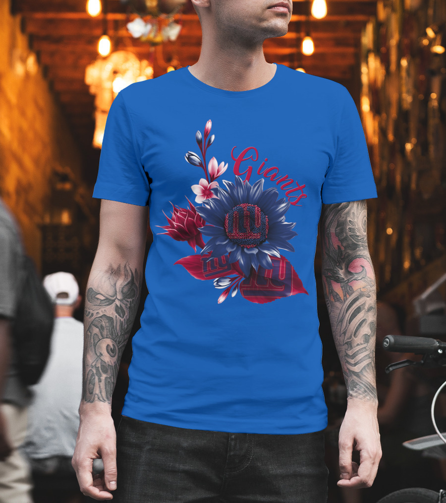 Giants New York Floral Logo Blue And Red T-Shirt