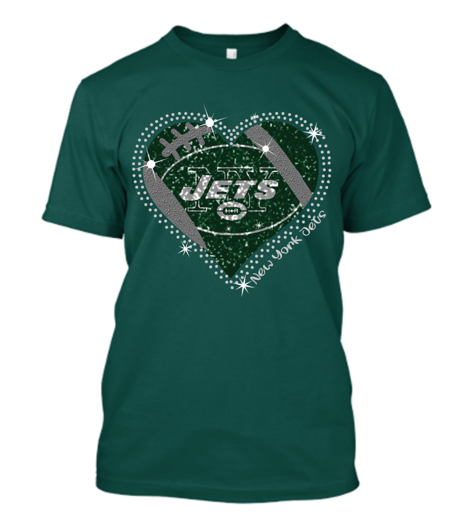 New York Jets Heart Football Sparkle T-Shirt