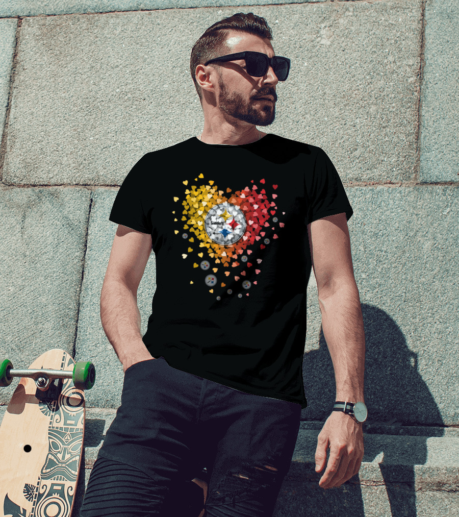 Pittsburgh Steelers Heart With Logo And Colorful Hearts Display T-Shirt