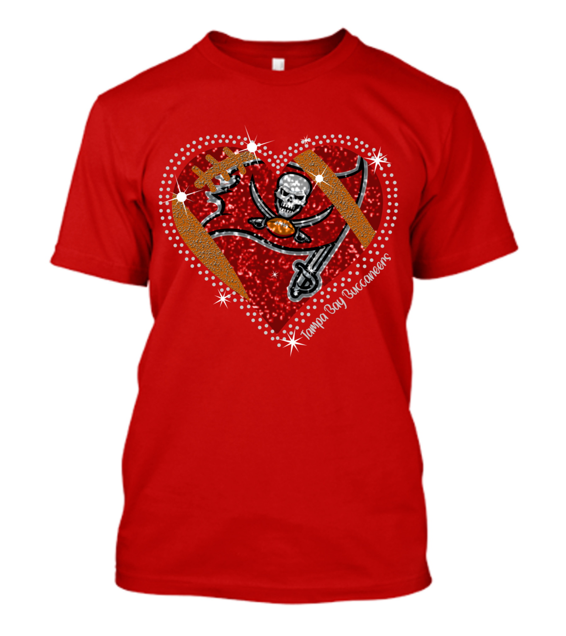 Tampa Bay Buccaneers Heart Logo With Football And Sword Elements T-Shirt