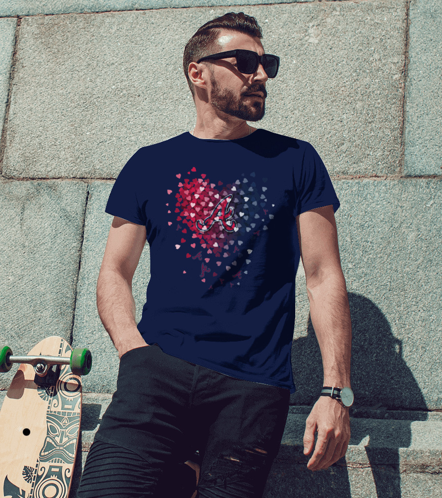 Atlanta Braves Heart Logo With Falling Hearts In Red And Blue T-Shirt