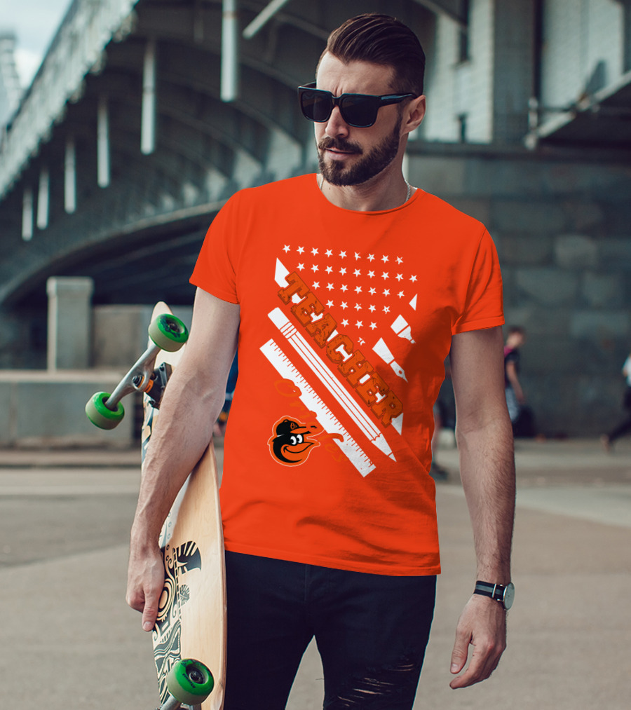 Baltimore Orioles Teacher Stars And Stripes Ruler And Pen T-Shirt