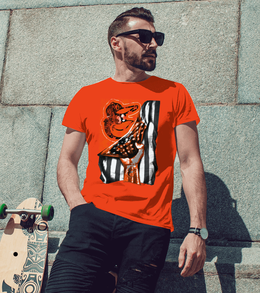 Baltimore Orioles American Flag Fist Logo On Orange T-Shirt