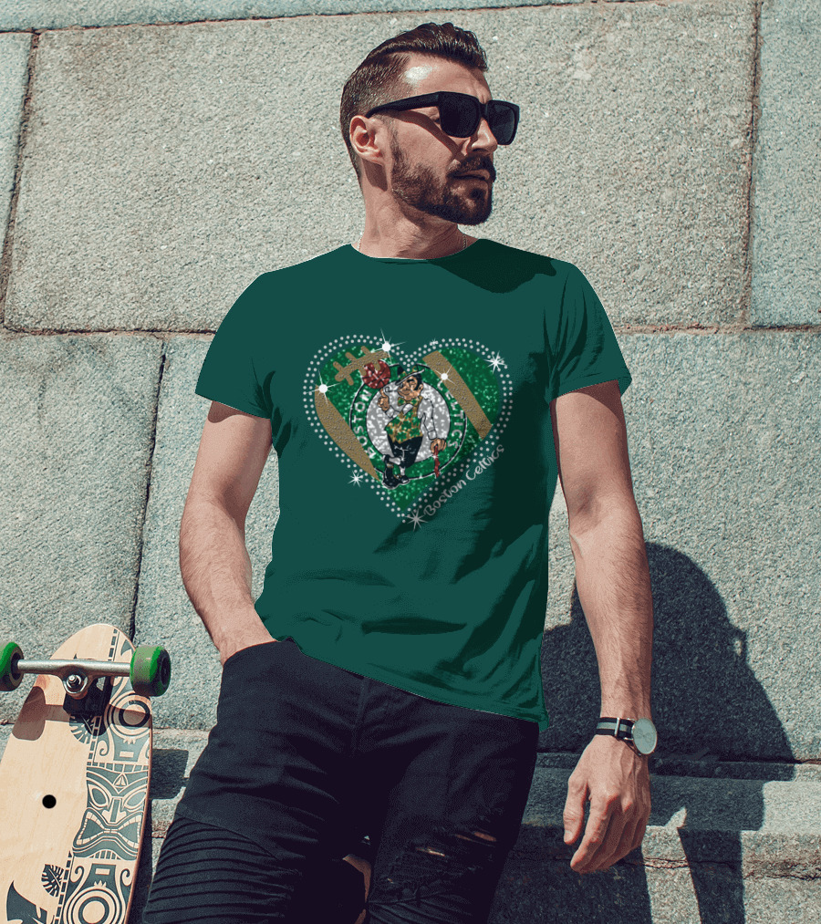 Boston Celtics Heart Logo With Sparkling Green And Gold Accents T-Shirt