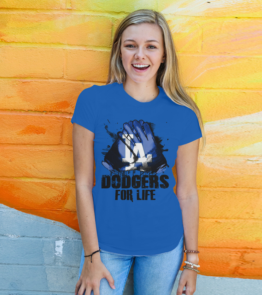 La Dodgers For Life Blue Graphic Featuring Iconic Logo With Hands T-Shirt