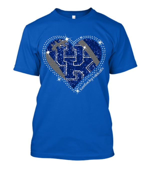 Kentucky Wildcats Heart Football Logo Sparkle Blue T-Shirt