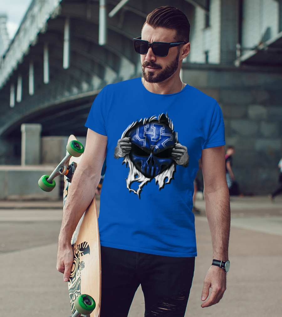 Kentucky Wildcats Skull UK Logo Blue Background T-Shirt