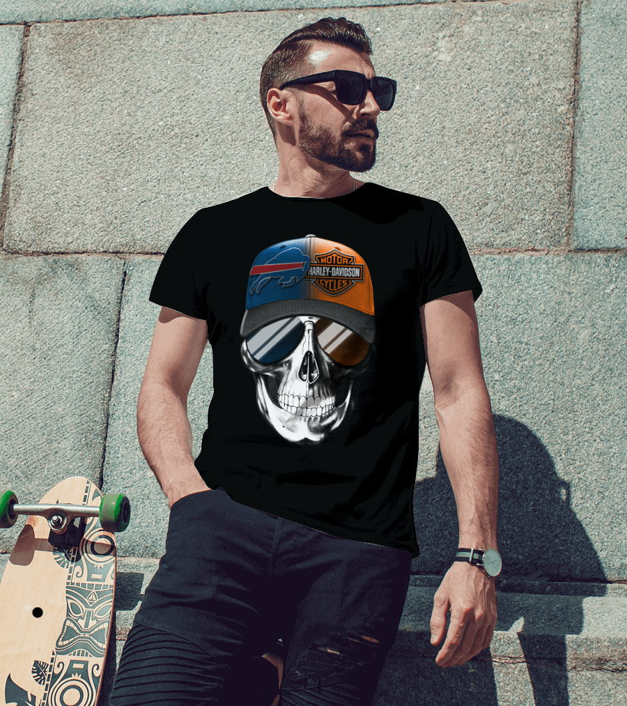 Buffalo Bills Harley Davidson Skull Cap T-Shirt