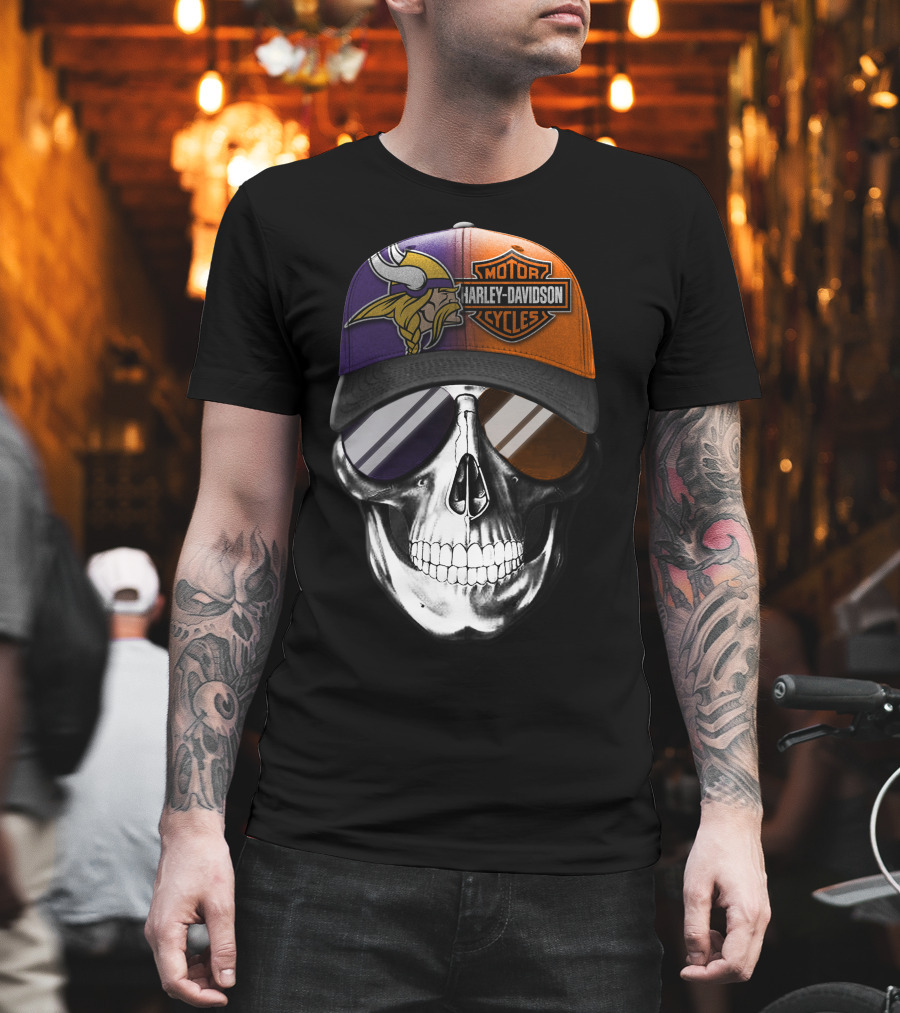 Minnesota Vikings Harley Davidson Skull T-Shirt