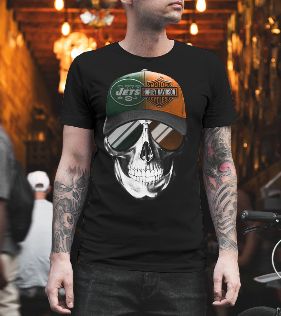 Harley Davidson Jets Skull Cap Nfl Crossover T-Shirt