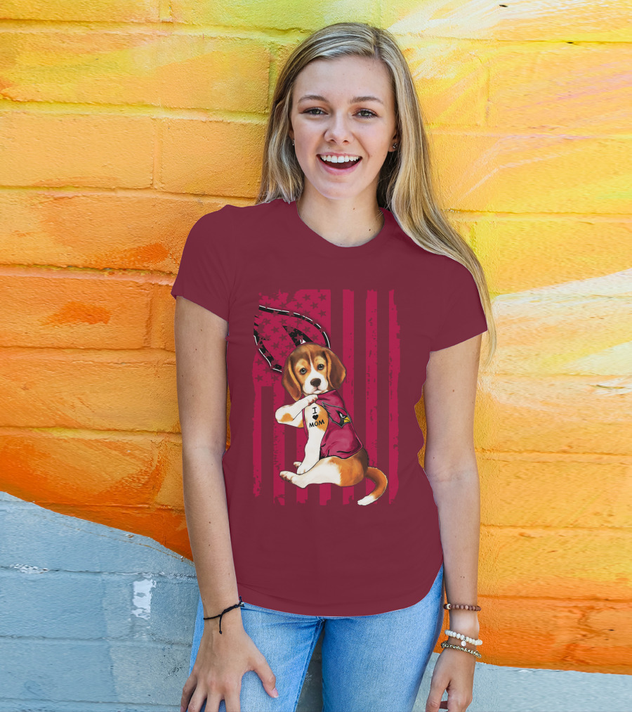 Beagle I Love Mom Arizona Cardinals USA Flag Stars T-Shirt