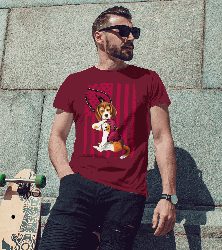 Beagle I Love Mom Arizona Cardinals USA Flag Stars T-Shirt