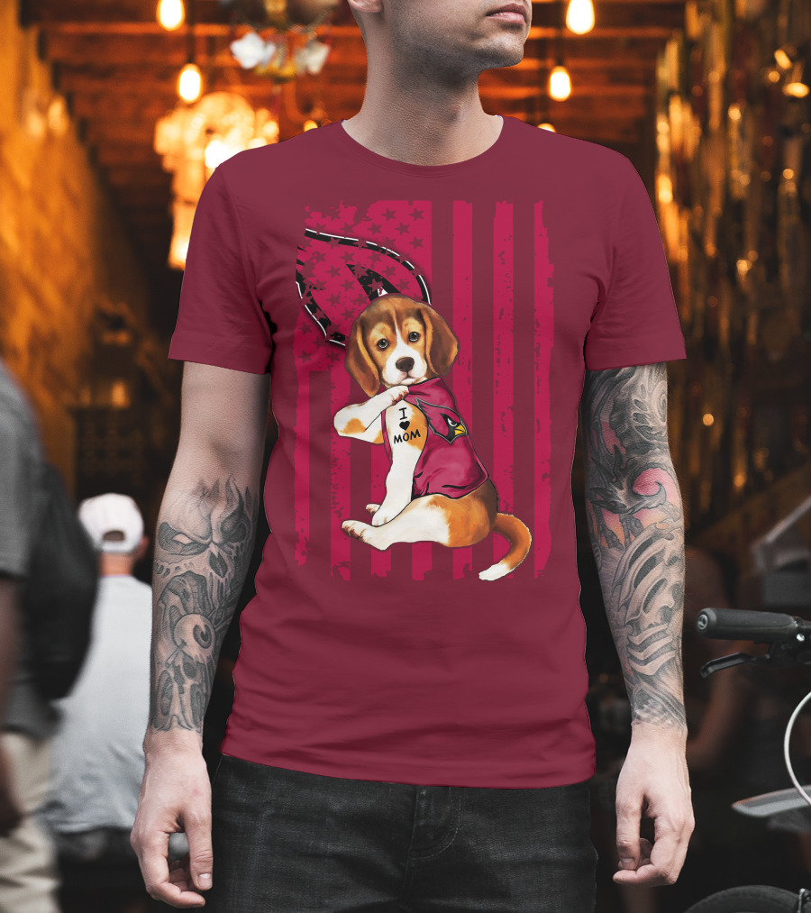 Beagle I Love Mom Arizona Cardinals USA Flag Stars T-Shirt