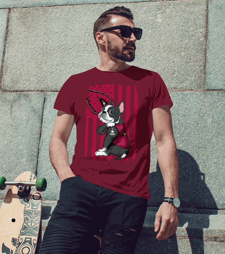Boston Terrier I Love Mom Arizona Cardinals Football Fan T-Shirt