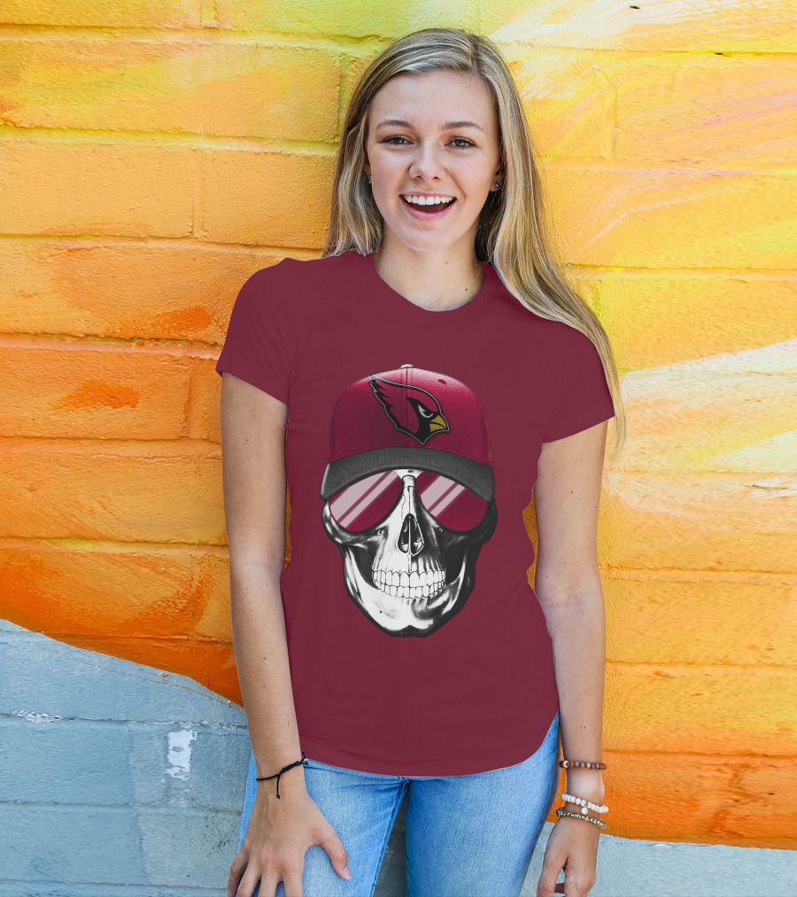 Arizona Cardinals Skull Cap With Sunglasses T-Shirt