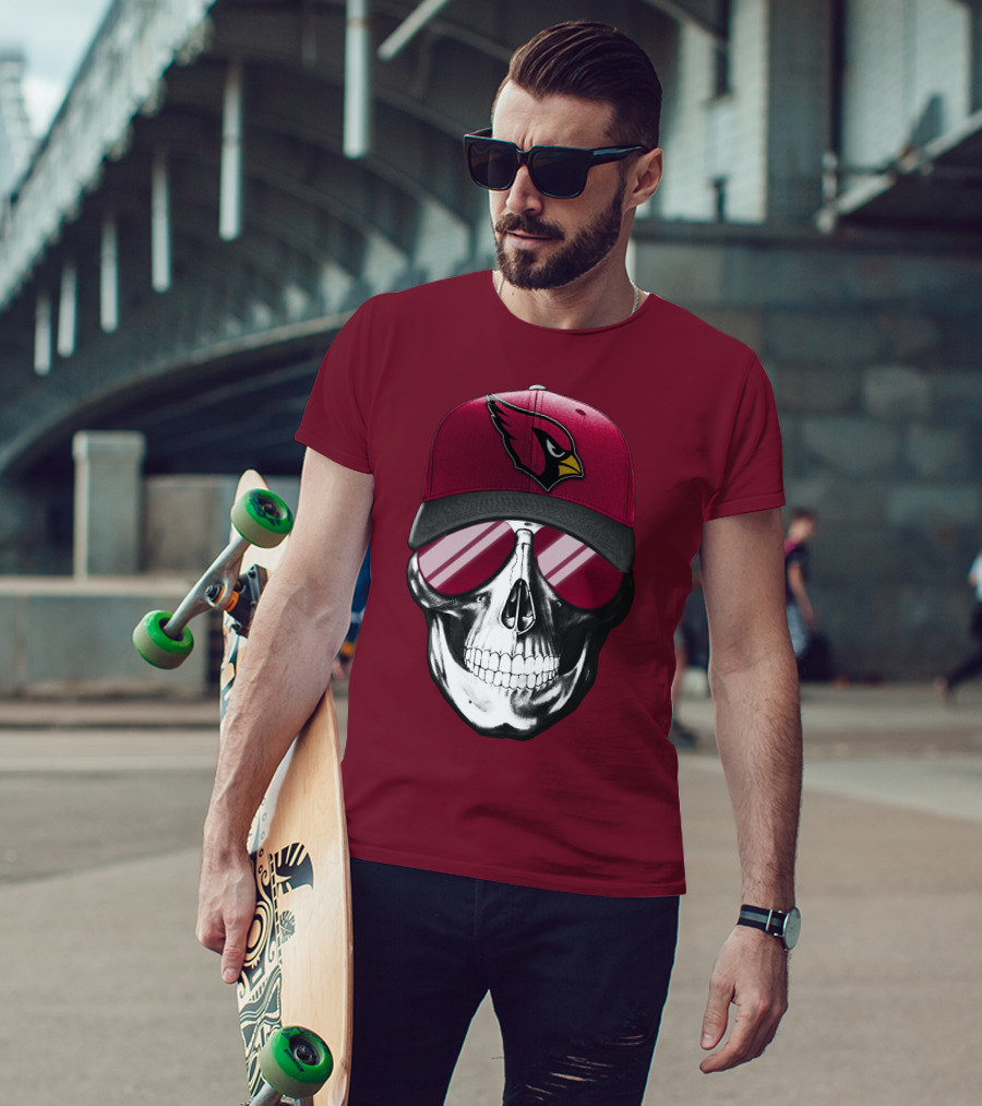 Arizona Cardinals Skull Cap With Sunglasses T-Shirt