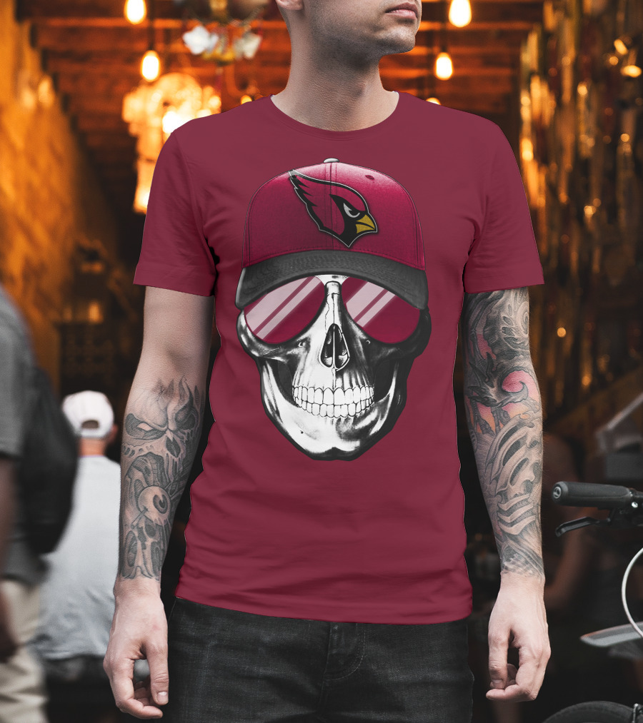 Arizona Cardinals Skull Cap with Sunglasses T-Shirt