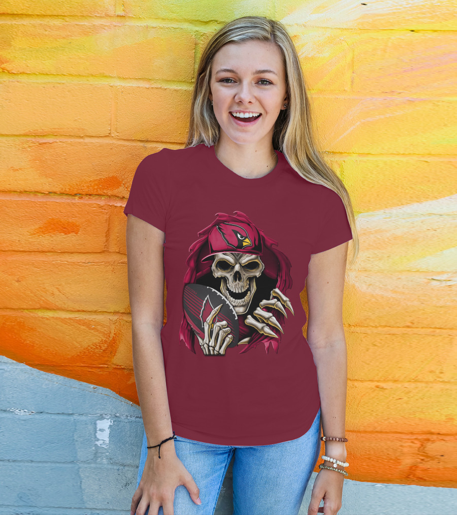 Arizona Cardinals Skull Holding Football T-Shirt