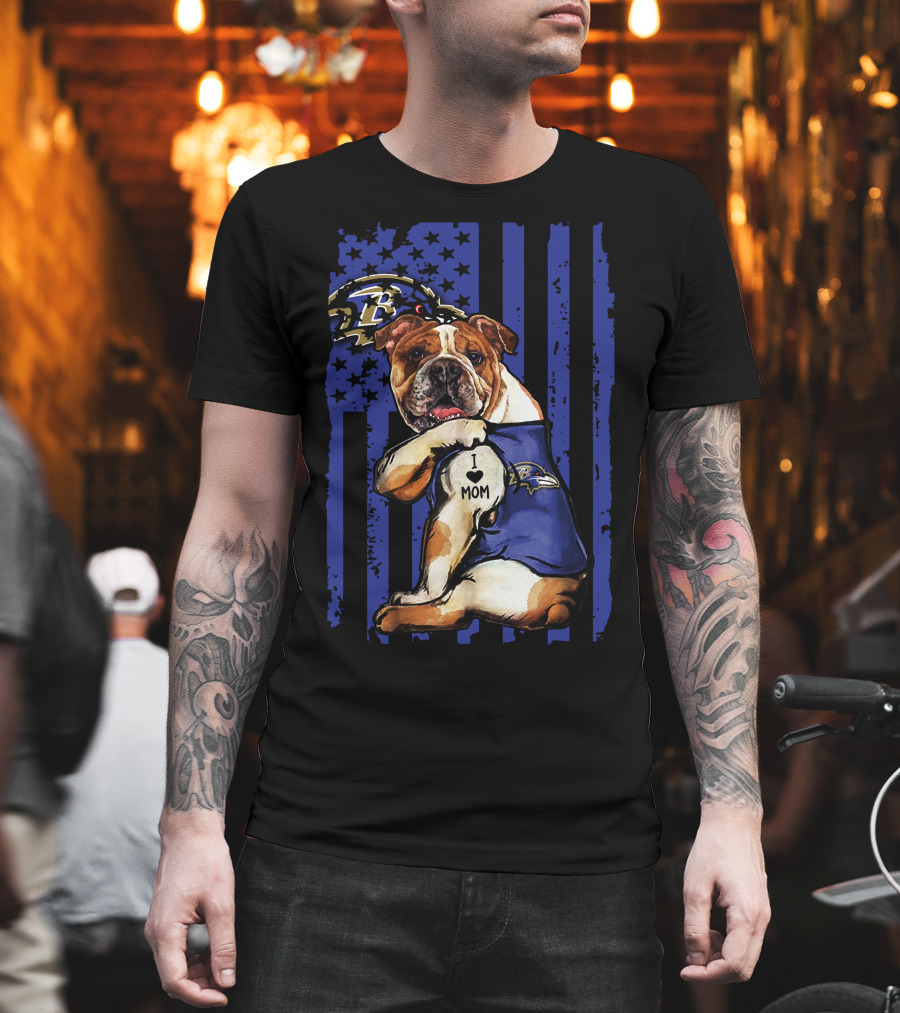 Bulldog I Heart Mom Baltimore Ravens Football Fan T-Shirt