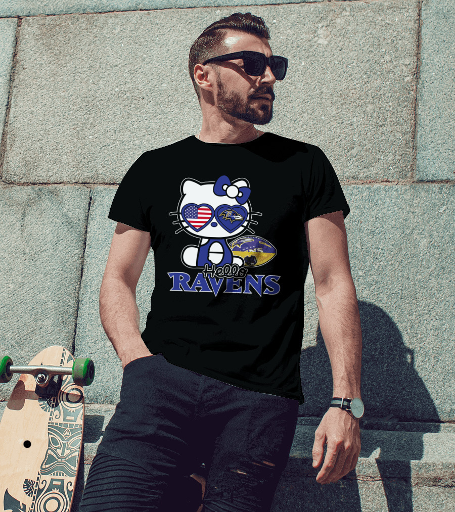 Hello Kitty Baltimore Ravens American Football Fan T-Shirt